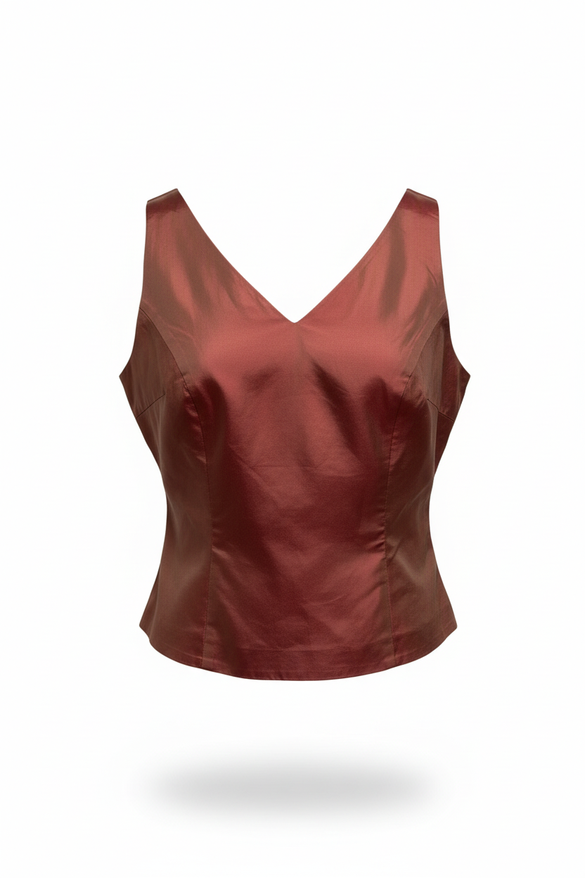 Burgundy satin top - fitted shape