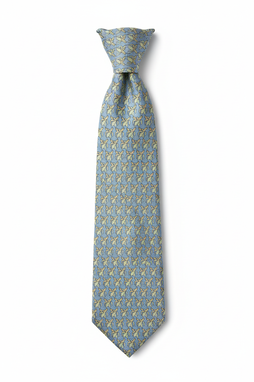 Corbata azul con plátanos y nudo