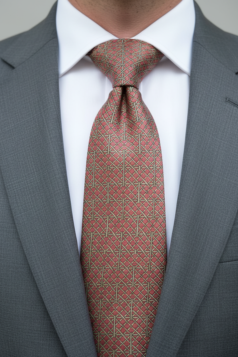 Corbata Roja Celosía - Nudo en Traje Gris