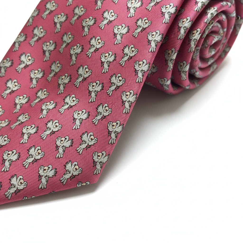 Detalle estampado corbata rosa pájaros