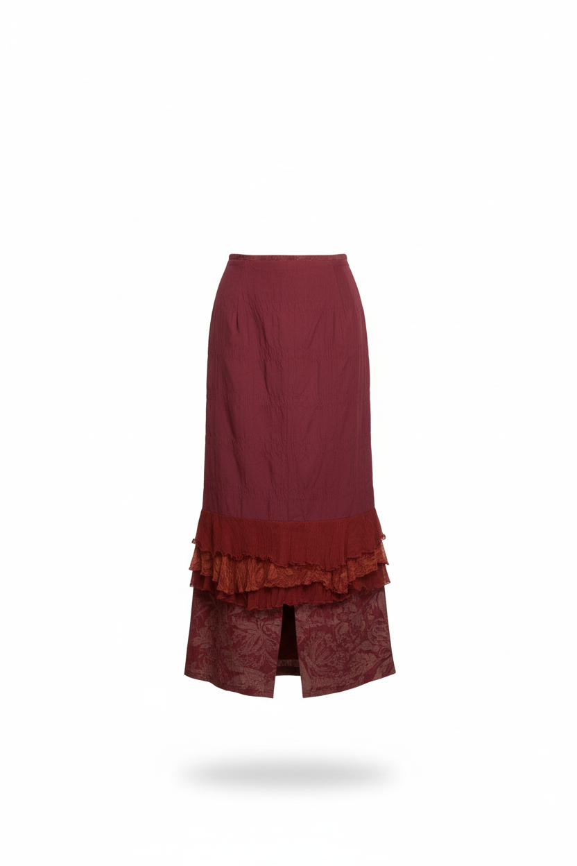 Falda larga burgundy con encaje - ghost mannequin