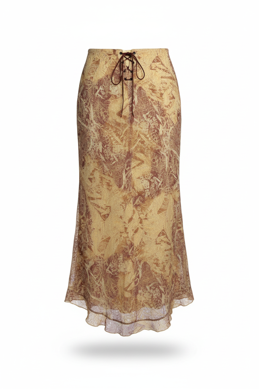 Gold and brown lace skirt - front view ghost mannequin
