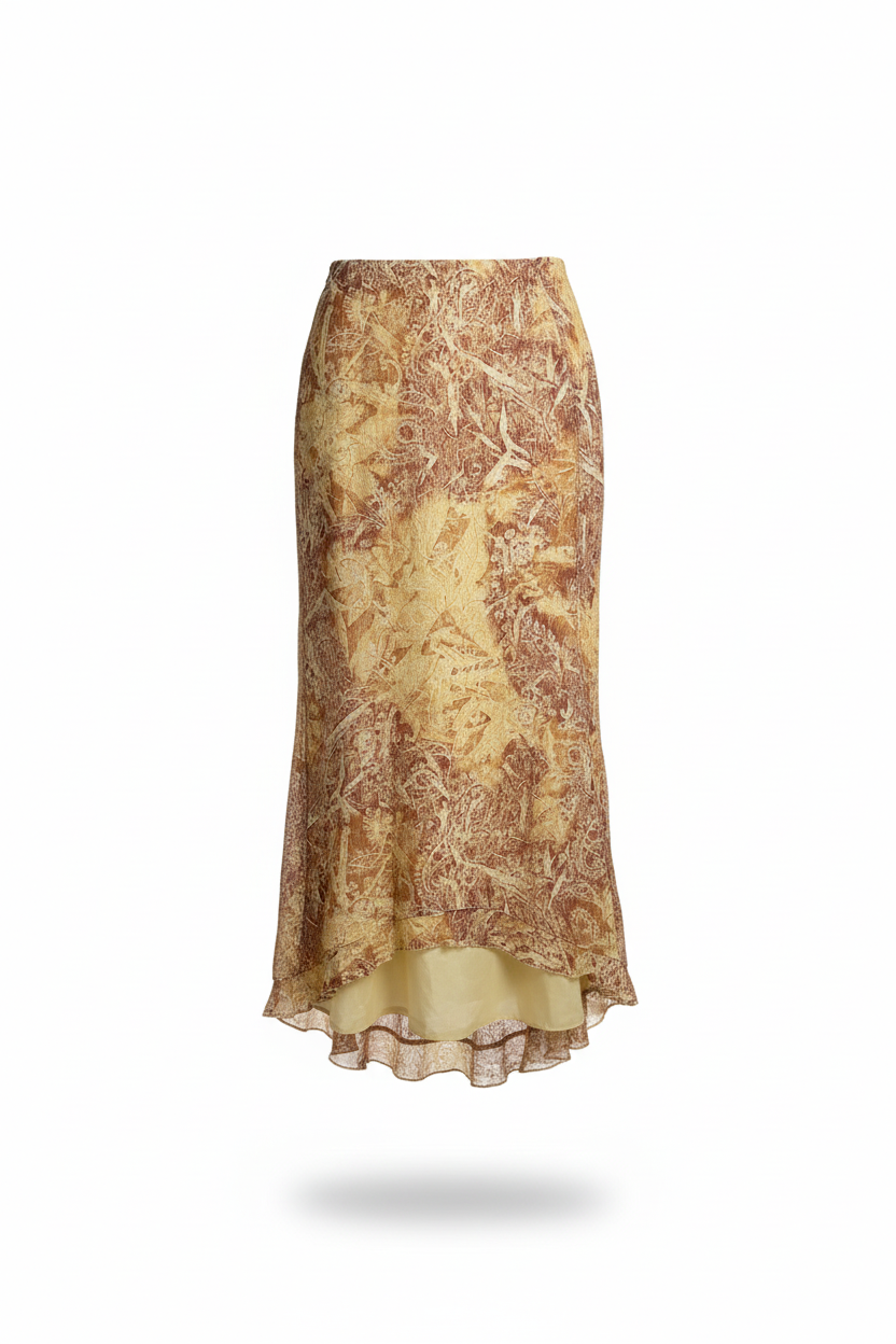 Gold and brown lace skirt - ghost mannequin