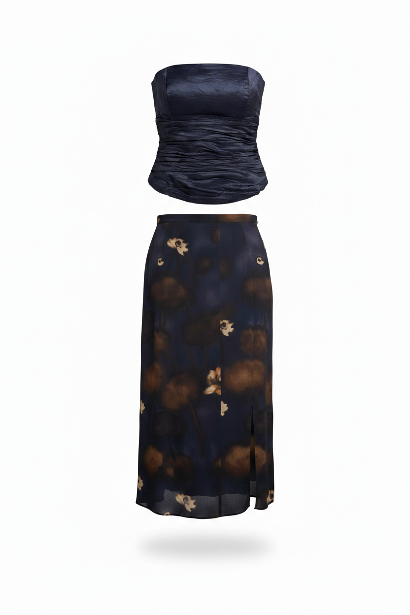 Hoboken Set — Blue Top & Floral Skirt